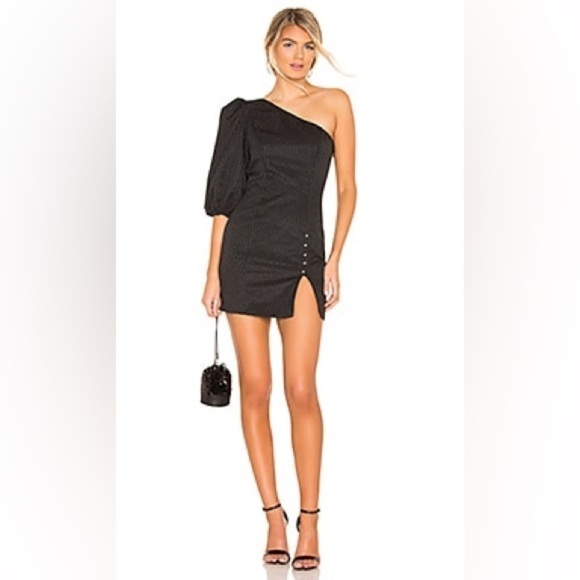 h:ours Dresses & Skirts - H:ours Revolve Elsa black puff sleeve one shoulder mini dress